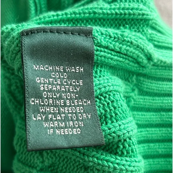 Lauren Ralph Lauren Emerald Green Cable Knit Sweater Jacket Gold Zip Size L - Picture 8 of 11